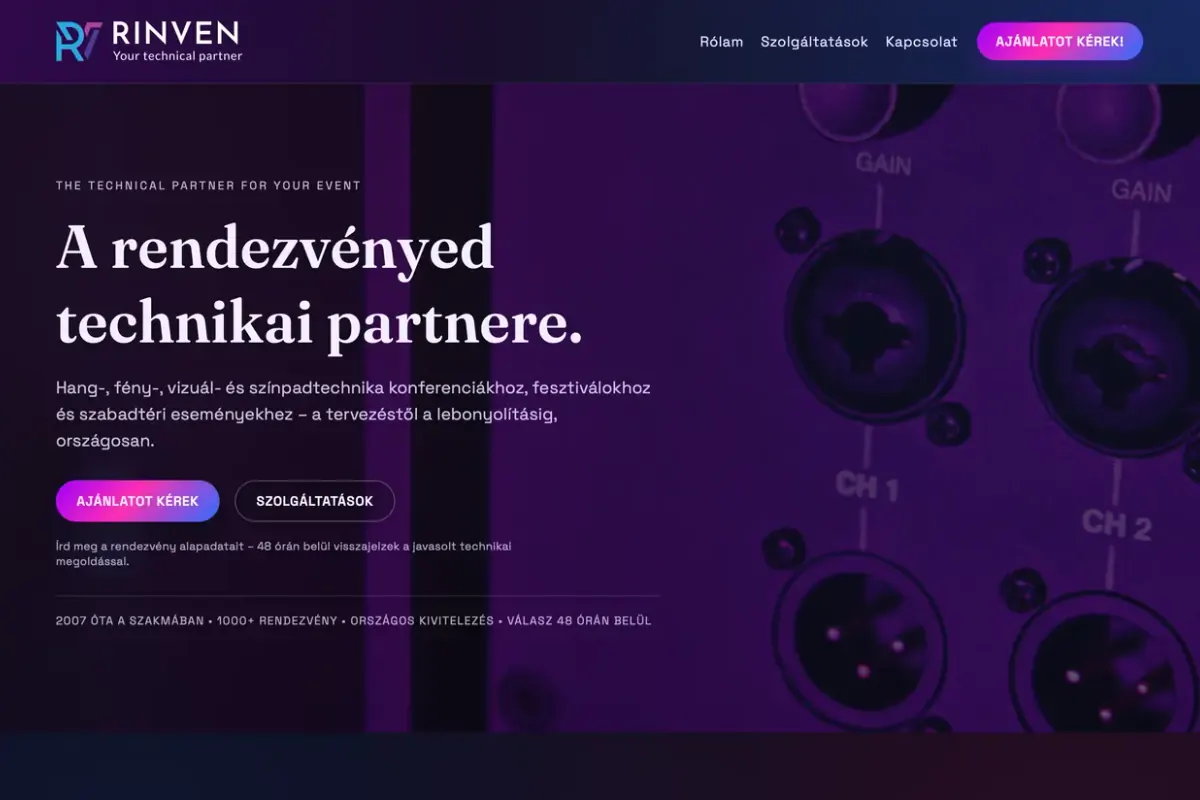 RinVen weboldal előnézet